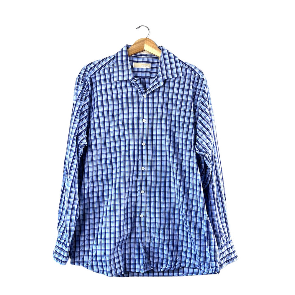 Men's Blue Plaid Button Up Michael Kors Shirt 16.5